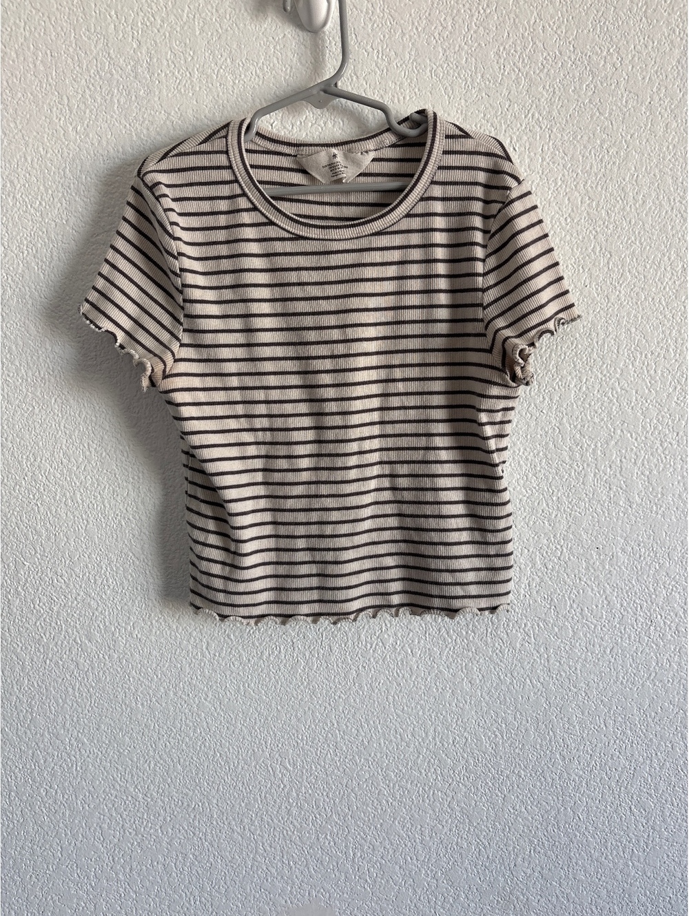 H&M Girls' Striped Short Sleeve Ribbed Top Size 12-14Y Beige and Brown
